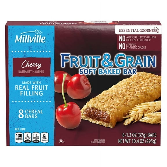 Millville Cherry Fruit and Grain Cereal Bars, 8 count