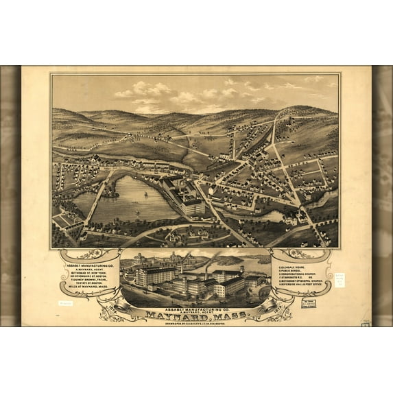 24"x36" Gallery Poster, map of Maynard, Massachusetts 1879