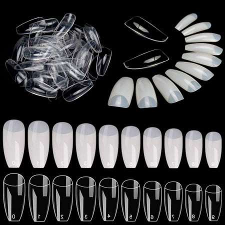 Xisobo 10pcs Clear Natural Half Cover Coffin Nail Tips Medium Length 10 Sizes Acrylic False Ballerina Nail Tips Artificial Manicure Fake Nails For Nail Art Salon Home Diy Nail Design