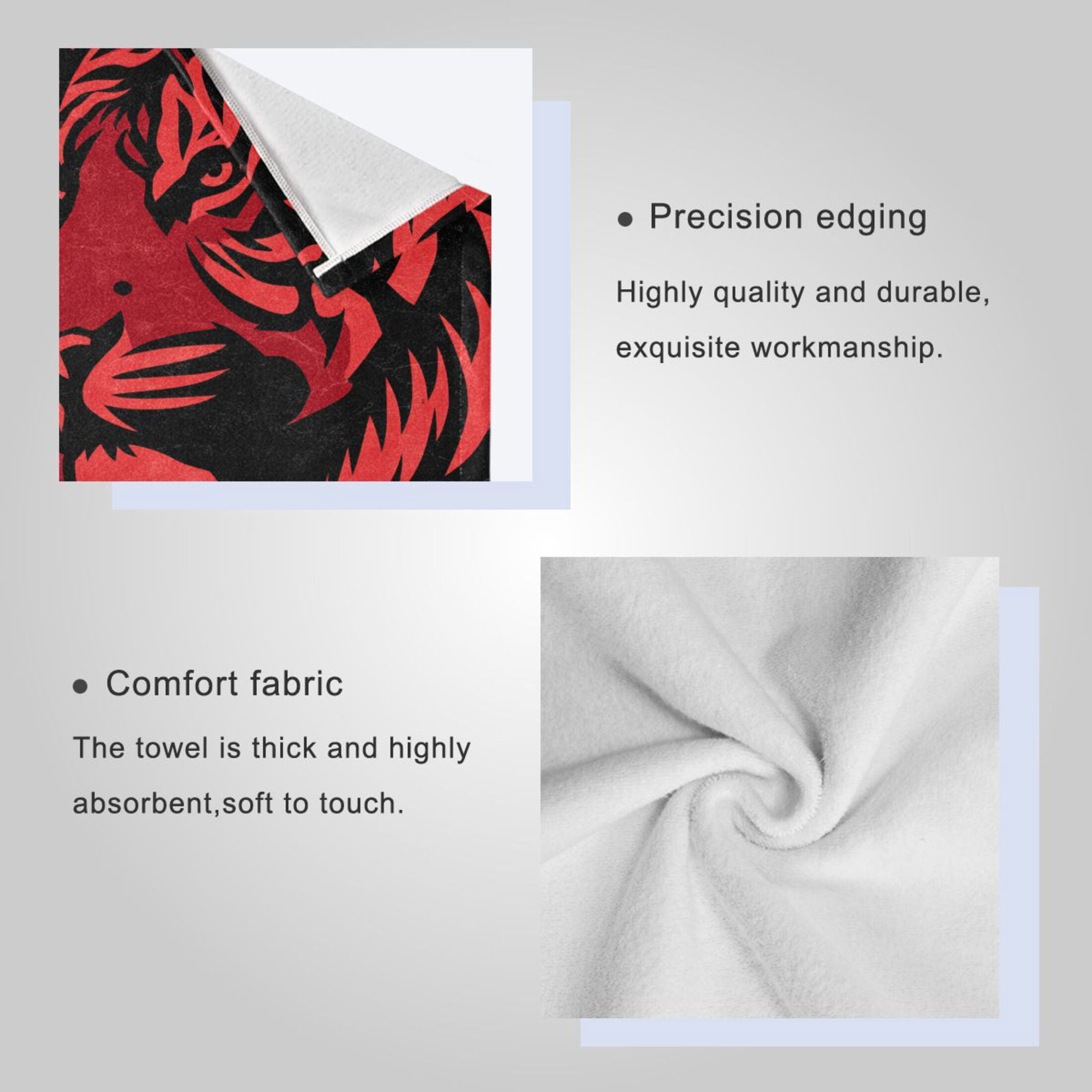 3 Pack Towel Set - Bath Towel, Hand Towel & Washcloth for Daily Household Use Graphic Tiger Head Pattern