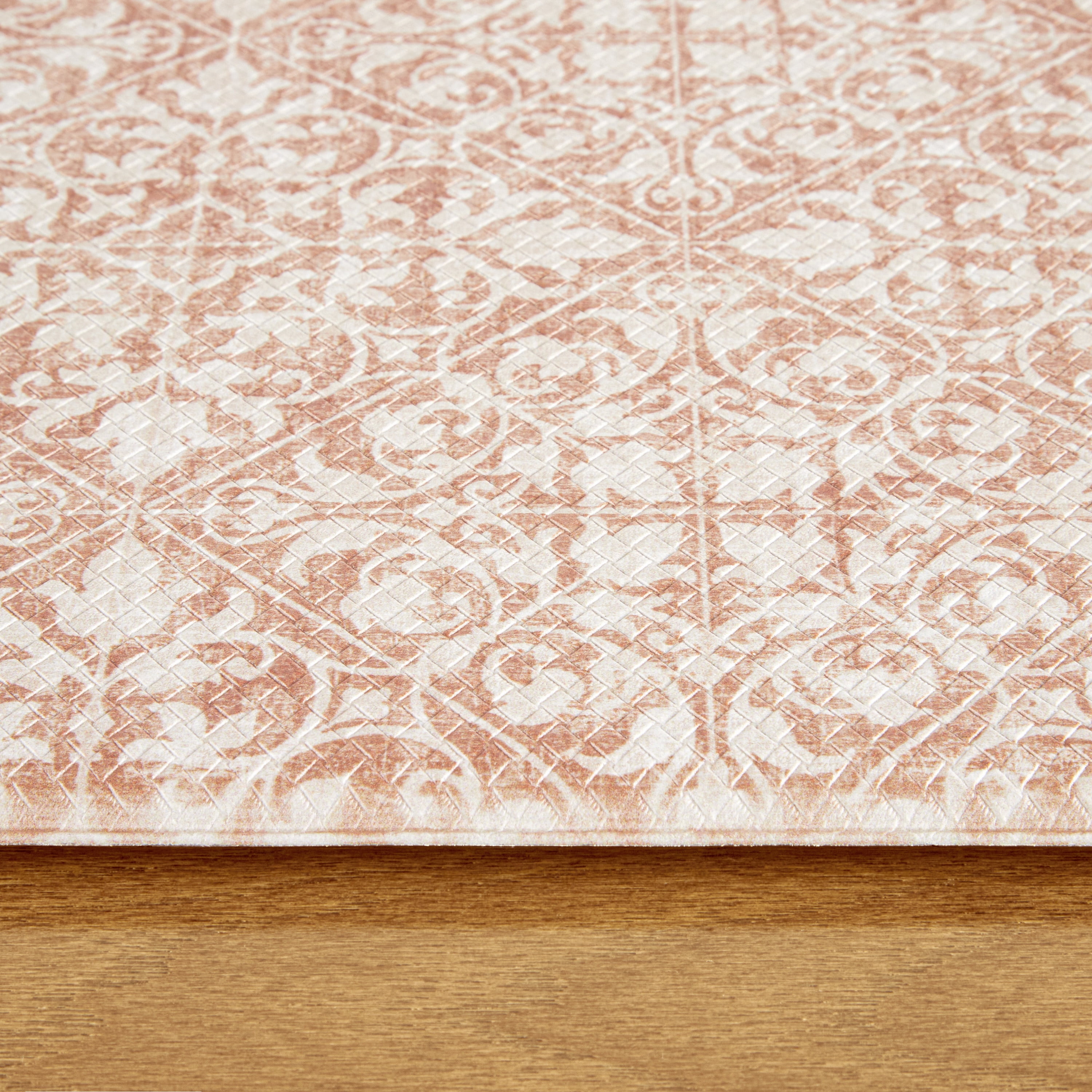 TOWN & COUNTRY BASICS Comfort Plus Vintage Medallion Tile Anti Fatigue Comfort Mat, Kitchen Runner Mat, Standing Desk Mat, Dorm Room Rug, Non-Slip Backing, Rust, 18"x55"