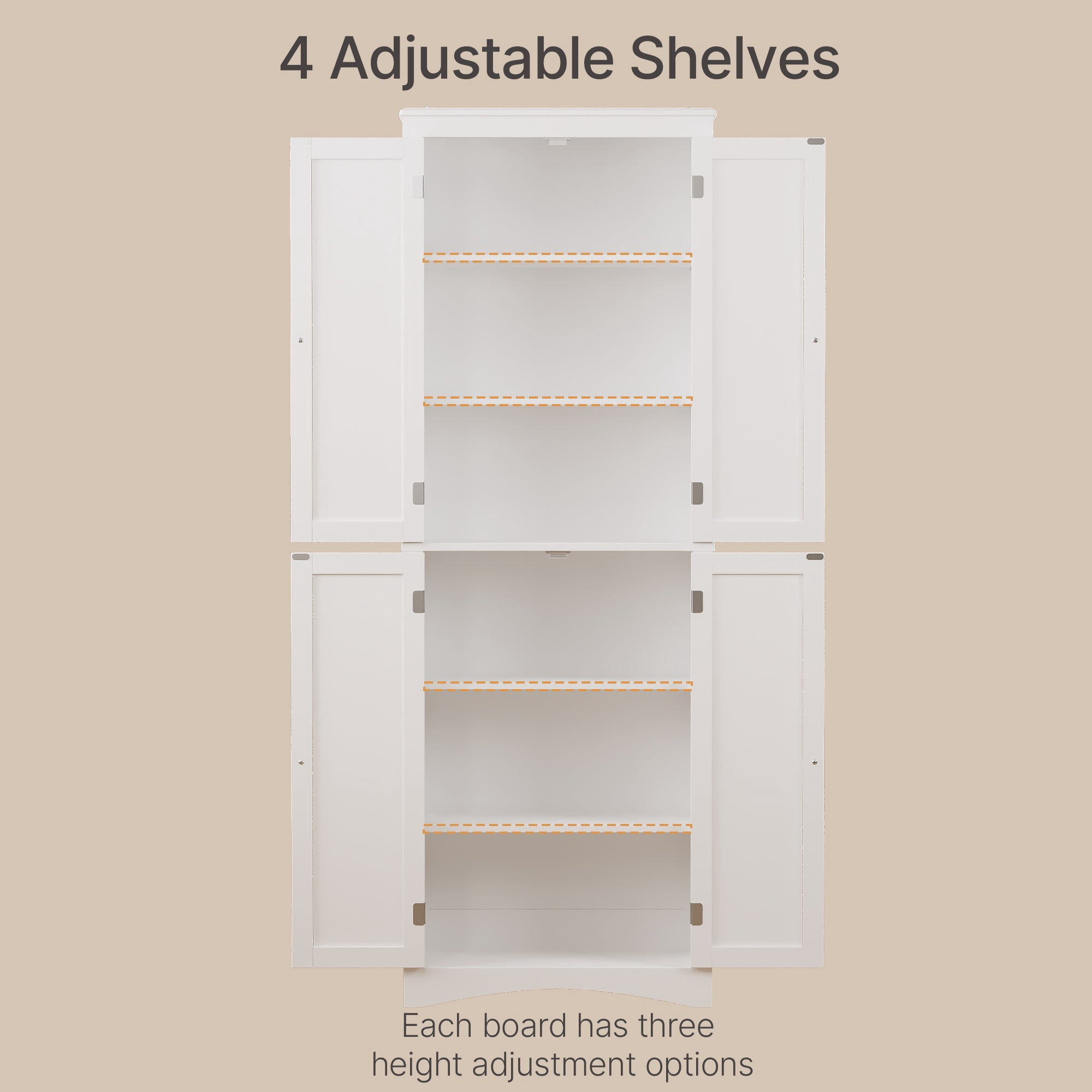 Aiho 66.9" Bathroom Storage Cabinet, Freestanding Wooden Linen Cabinet with 4 Doors & Adjustable Shelves for Bathroom, Kitchen, White