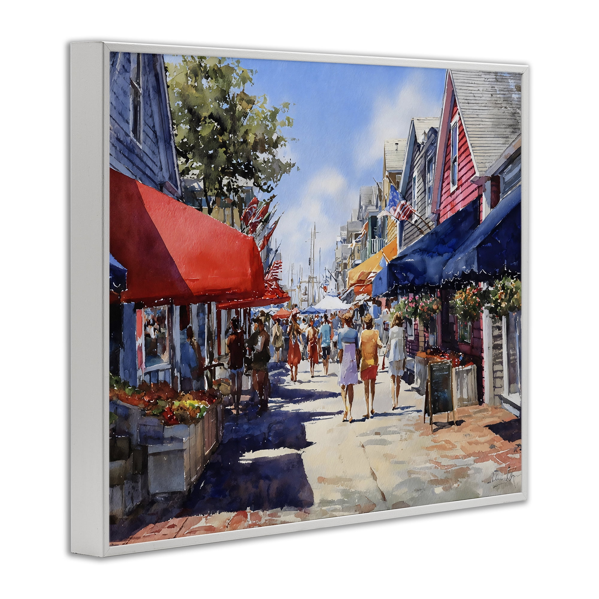 Stupell Industries American Coastal Town Stroll White Framed Giclee Art, design by Franklyn Gregory