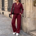 thumbnail image 6 of Evdexr Lounge Sets for Women 2 Piece Henley Long Sleeve Shirts & Pants Tracksuits Winter Fall Athletic Casual Outfits Solid Wide Leg Loungewear with Pocket M, 6 of 6