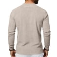 thumbnail image 4 of Mens Henley Shirts Casual Stylish Tshirt Lightweight Summer Basic Tee Solid Long Sleeved Stand-up Neck Button Casual Breathable T-shirt Khaki S, 4 of 5