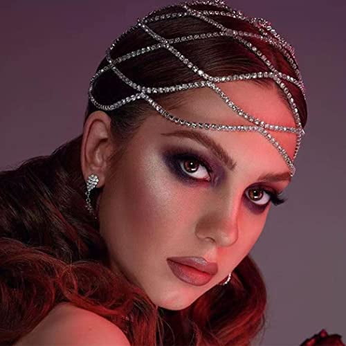 Fdesigner Cristal Chaîne de Tête Argent Chapeau Casques Partie Strass Flapper Cheveux Bijoux Gatsby Ventre Danse Cleopatra Accessoires de Cheveux pour les Femmes