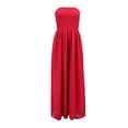thumbnail image 2 of Dyfzdhu Jumpsuits for Women Strapless Tube Wide Leg Smocked Casual Off Shoulder Loose Long Pants Rompers Red, 2 of 4