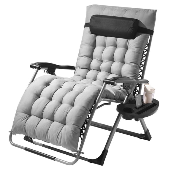 33 Inch Zero Gravity Recliner Lounge Chair with Cushion Headrest Footrest and Cupholder Indoor Outdoor Adjustable Anti Gravity Chair 500 lbs Gray