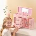 thumbnail image 5 of Sfugno Musical Jewelry Box for Girls, Wooden Jewelry Organizer Box with Mirror, 3 Layer Jewelry Storage Drawers,Pink, 5 of 8