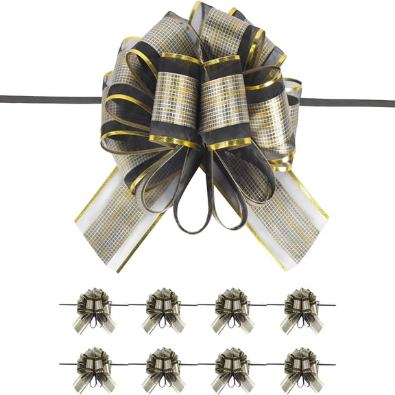 AUQ 2026 New 10 Pcs Large Pull Bow Gift Wrapping Bows,Pull Bow with Ribbon for Wedding Gift Baskets,Party Gift Wrap Bows,Presents Decorating Bows Black