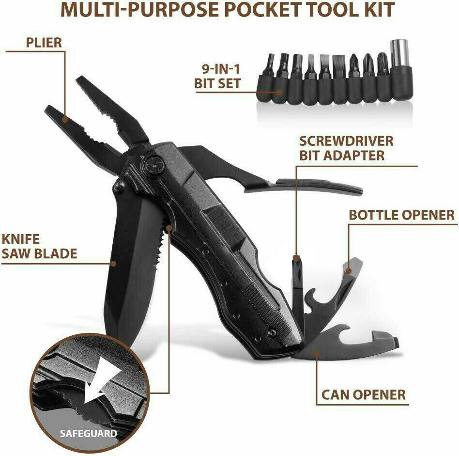 Survivor Multi Tool, Includes Pliers, Knife, Multitool for Outdoor Camping, Fishing, Hunting, Hiking(Black) - image 2 of 8