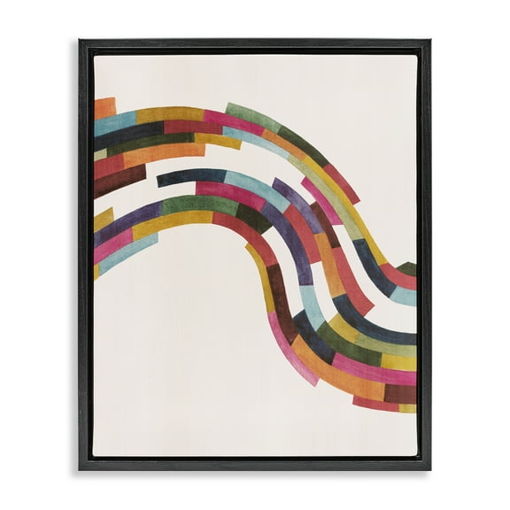 Stupell Industries Modern Geometric Wave Design Abstract Painting Black Floater Framed Canvas Art Print Wall Art, 17 x 21