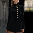 thumbnail image 6 of Quixlent Stand Collar Work Dress for Women Long Sleeve Single-Breasted Suit Dress Formal Church Office Sheath Dress, 6 of 8