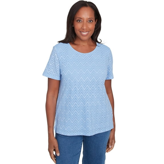 Alfred Dunner Womens Textured Chevron Lace Back Tee
