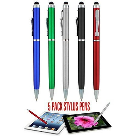 Stylus Pens - 2 in 1 Touch Screen & Writing Pen, Sensitive Stylus Tip - For Your iPad, iPhone, Nook, Samsung Galaxy & More - Assorted Colors, 5