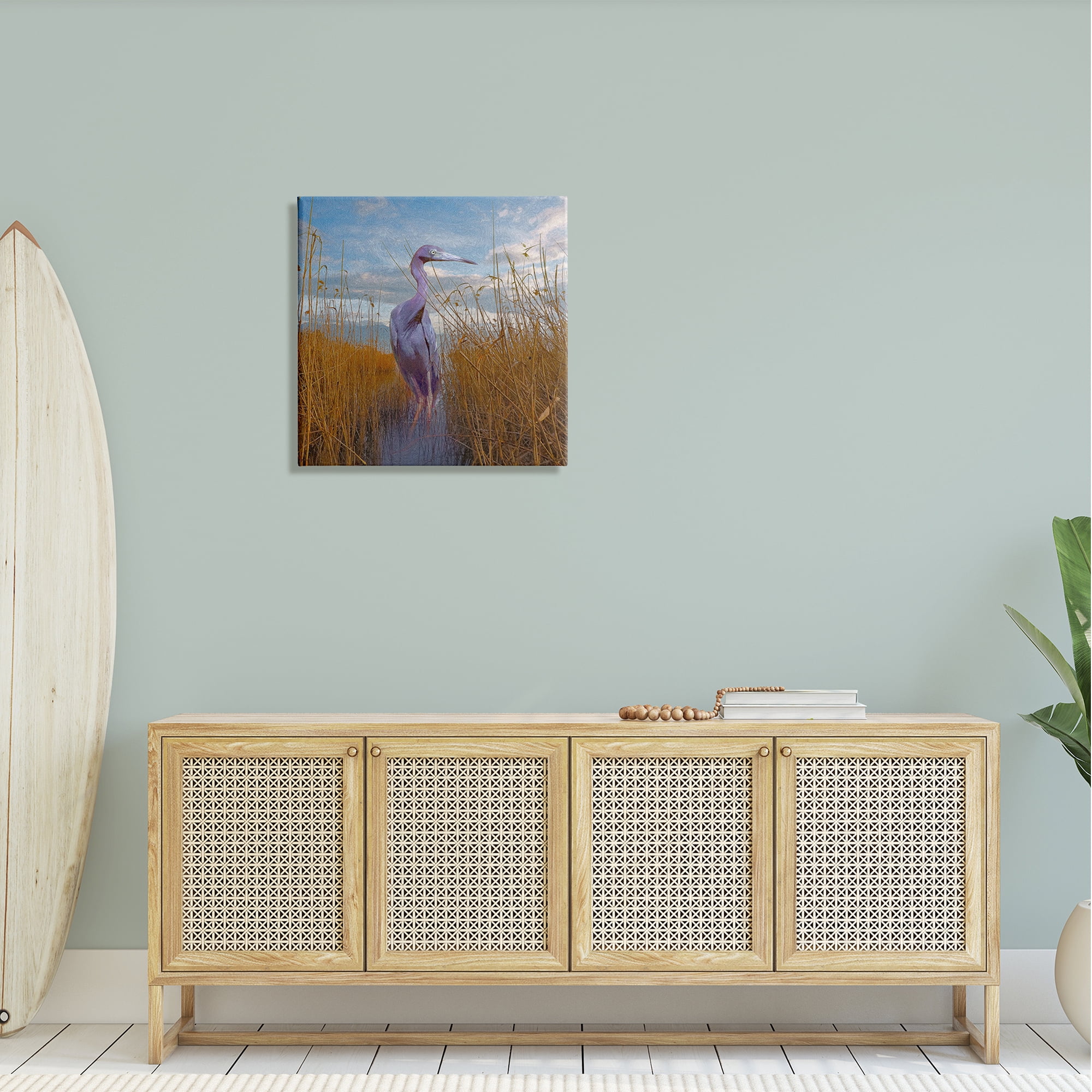 Stupell Egret Beach Reeds Coastal Grasses Landscape Painting Gallery Wrapped Canvas Print Wall Art