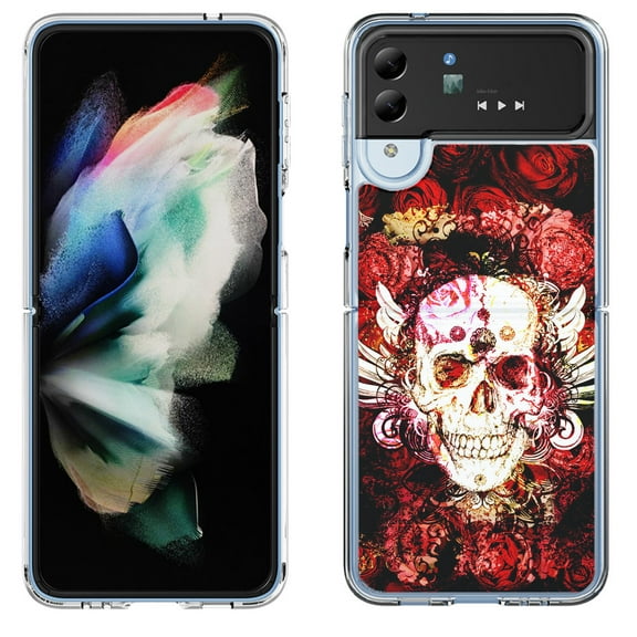 Shockproof Bumper Phone Case for Samsung Galaxy Z Flip 4 5G, by OneToughShield ® - Rose Skull
