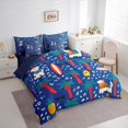 thumbnail image 2 of Castle Fairy Flat Summer Dog Print Queen Bedding 7pcs,Palm Pineapple Surf Tile Bedding Comforter Set Queen,Navy White,Navy Blue Reversible, 2 of 7