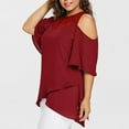 thumbnail image 4 of Babysbule Women's Tops Plus Size Women O-Neck Cold Shoulder Solid Lace Short Sleeve Zipper Tops Blouse, 4 of 8