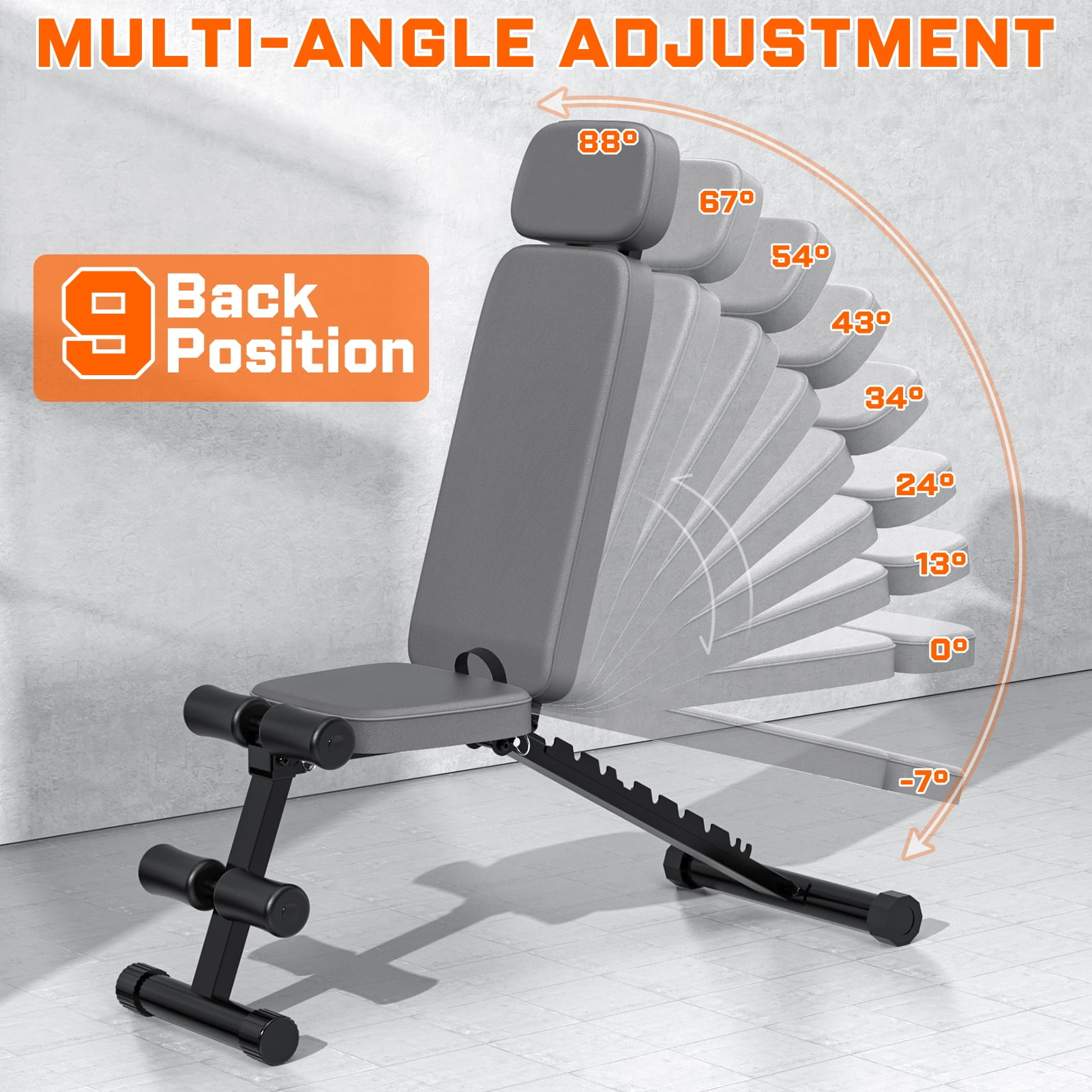 GIKPAL 9 Positions Adjustable Weight Bench,Foldable Workout Bench Olympic Weight Bench for Home Gym Full Body Strength Training,Support up to 800lbs