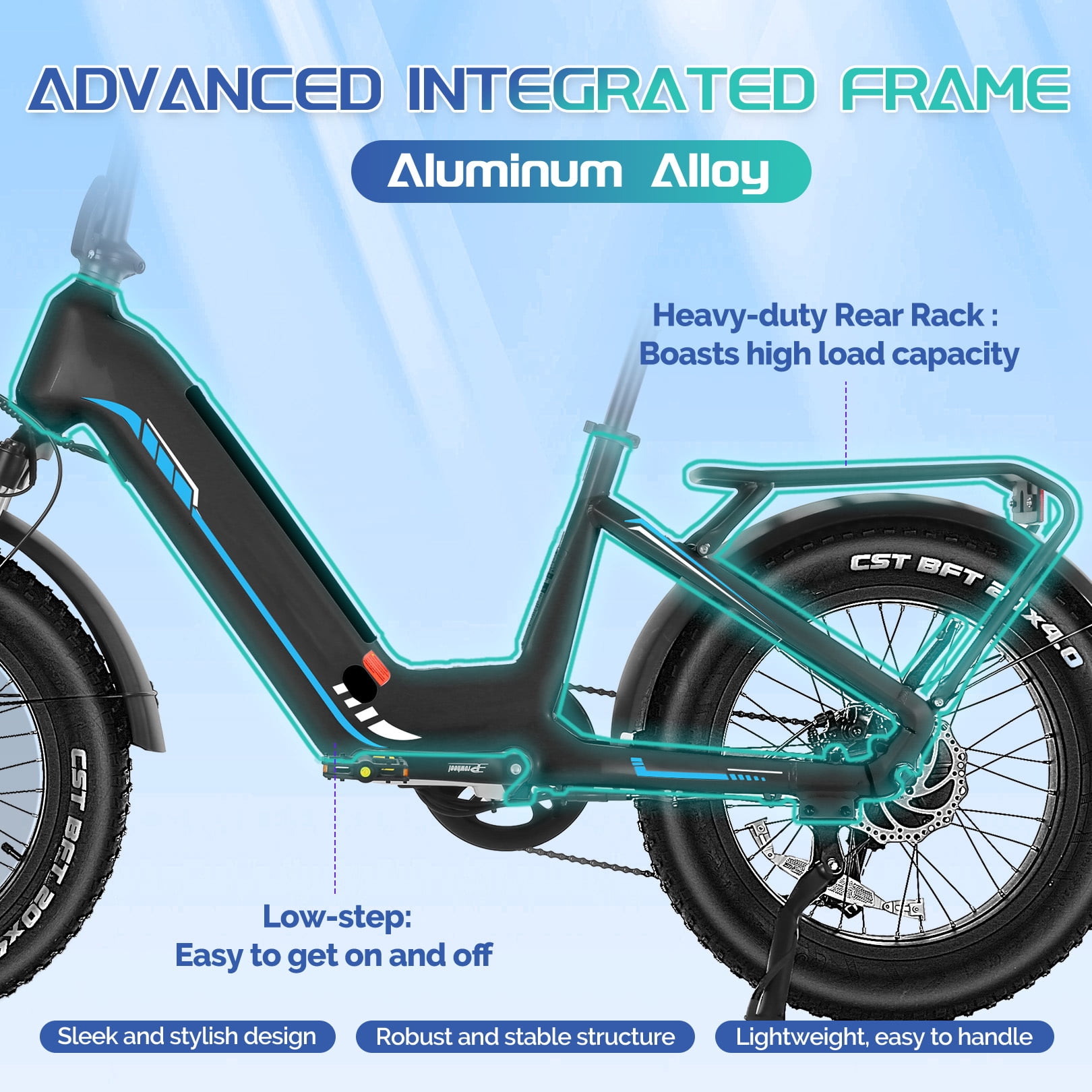 Elifine 500W Peak 1025W Electric Bike for Adults 20"x4" Fat Tire Shimano 7 Speed Ebike UL2849 Blue