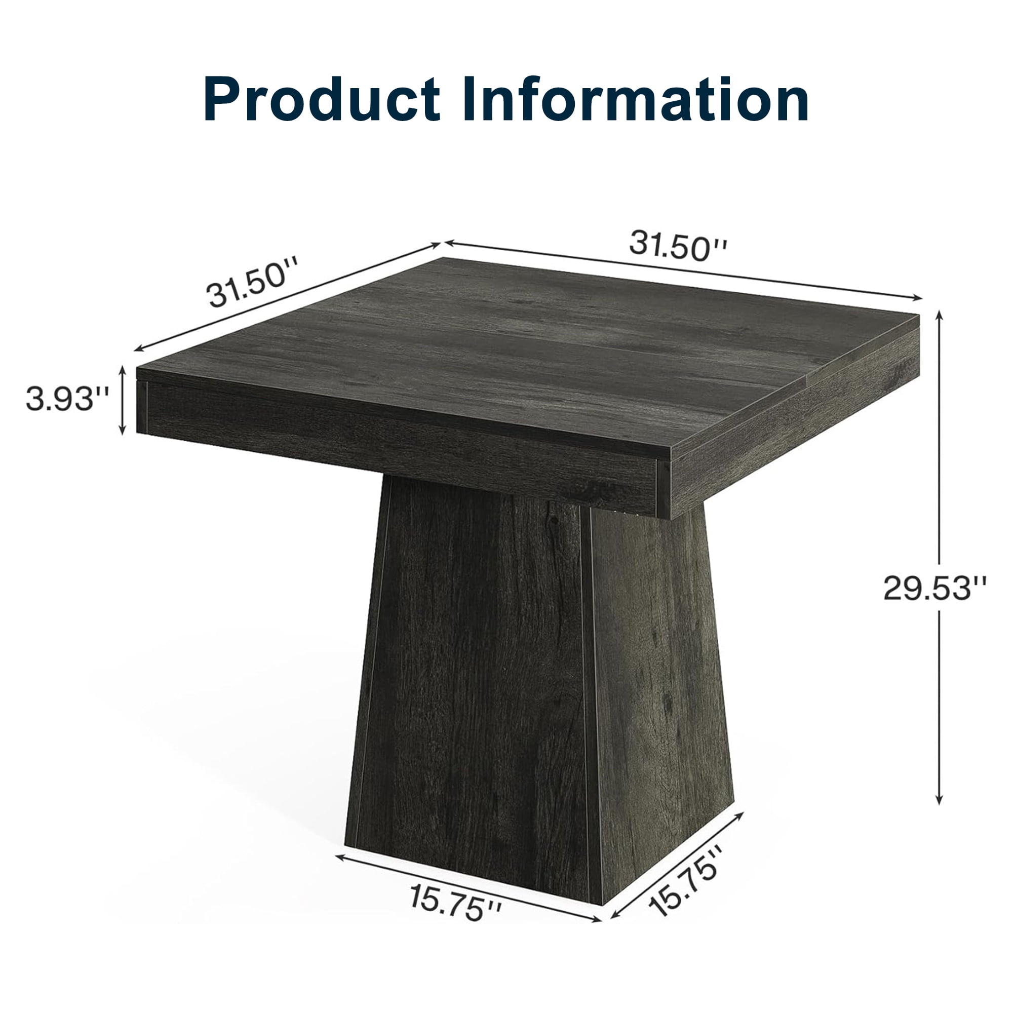 Demi Bonn 31" Modern Square Dining Table for 4 People, Wood Farmhouse Kitchen Dinner Table for Dining Room, Living Room Furniture, Black