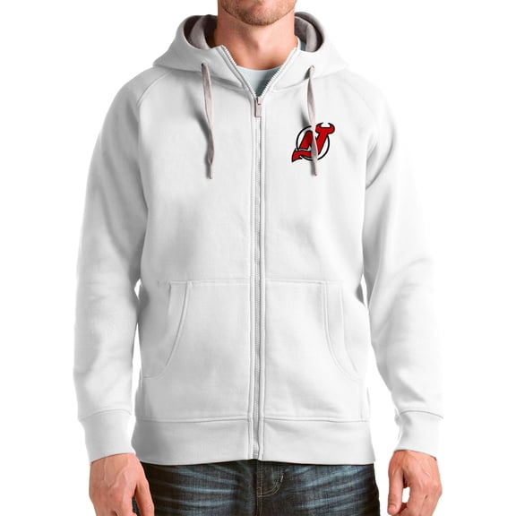 Men's Antigua White New Jersey Devils Logo Victory Full-Zip Hoodie