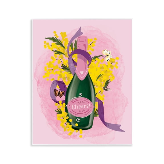 Stupell Industries Floral Champagne Bottle Food & Beverage Painting Unframed Art Print Wall Art, 11 x 14