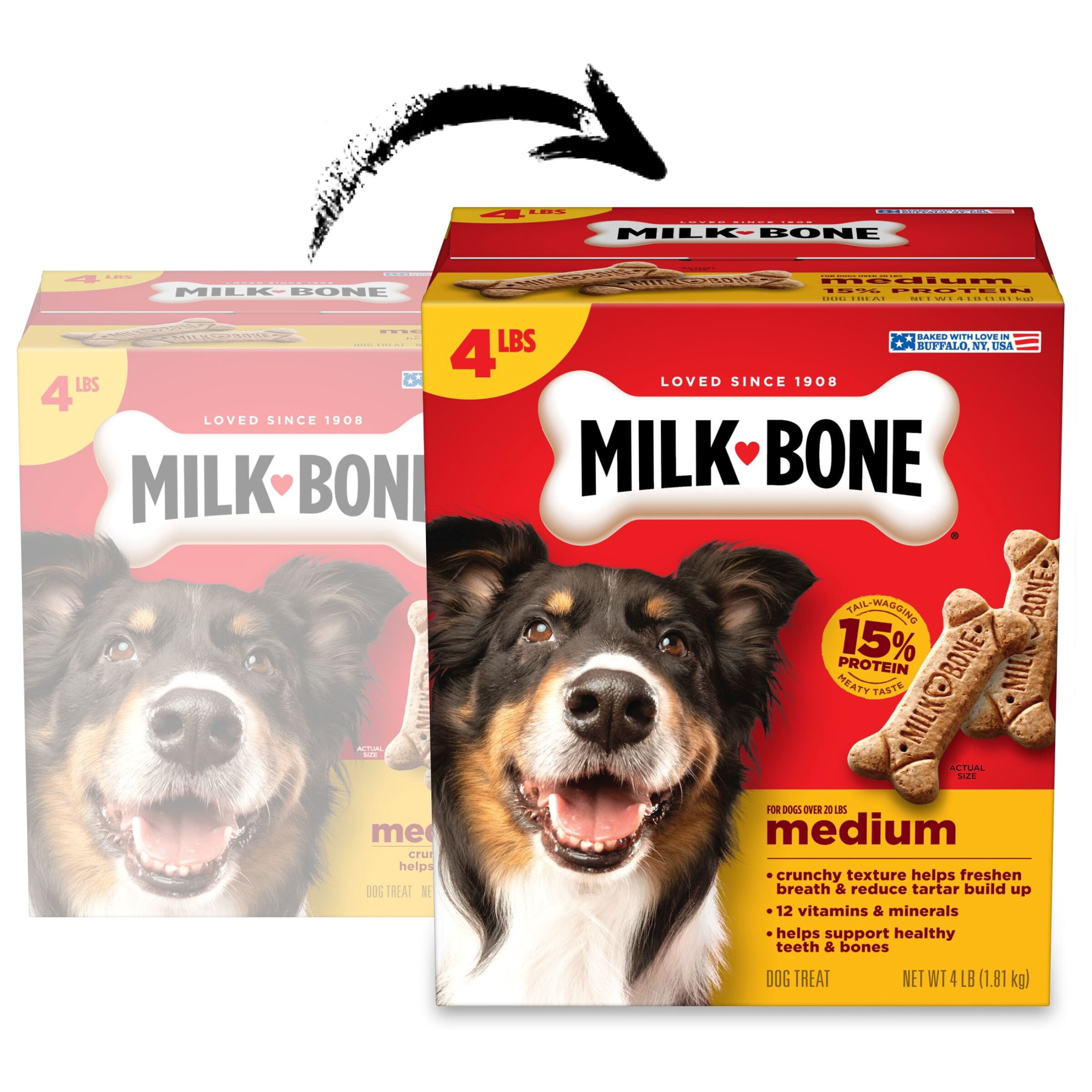 (4 pack) Milk Bone Crunchy Medium Dog Treats, 4 Lb. Box, Original Beef Flavor