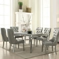 thumbnail image 4 of Set of 2 Leather & Champagne Finish Side Chair, Mid Century Kitchen Chairs, Upholstered Accent Chairs, Wooden Desk Chairs for Kitchen Dining Room (Champagne), 4 of 6