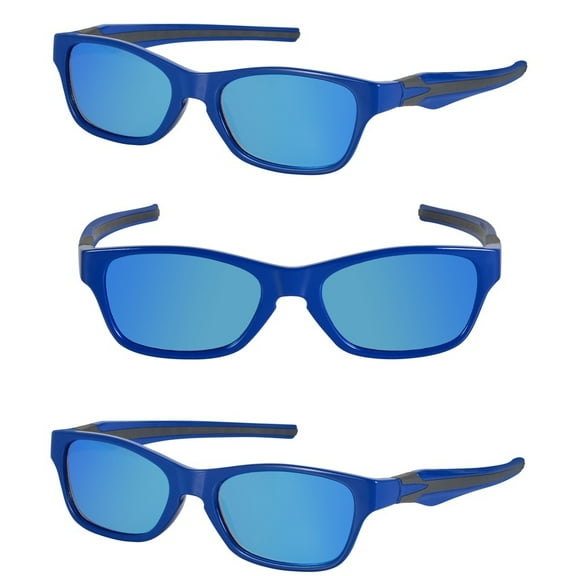 Reading Sunglasses with No Bifocal Full Reader Lens - 3 Pair of Lightweight UV400 Sun Readers, Unisex Wrap Frame - Open Road Blue - 1.75