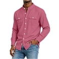 thumbnail image 6 of Cotton Blend Men Short Sleeve /Long Sleeve Button Down Shirts Solid Color Henley Collar Tshirt With Pockets, 6 of 6