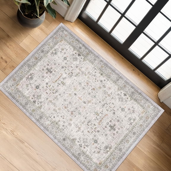Washable Boho Runner Rug 2'x6' Non Slip Vintage Tribal Low Pile Carpet for Kitchen Hallway Laundry Room, Pet and Kid-Friendly
