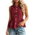 thumbnail image 2 of Women Sleeveless Round Neck Button Down Ruffle Peplum Blouse Casual Solid Color Top, 2 of 7