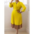 thumbnail image 4 of Vestido plisado negro para mujer, cuello en V, manga larga, cinturón, cintura alta, informal, elegante, para fiesta, línea A, vestidos largos, primavera 2025, 4 of 5