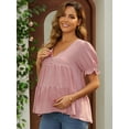 thumbnail image 5 of DARING DIVA Women's Maternity Ruffle Short Sleeve Casual Tiered Shirt S Pink, 5 of 7