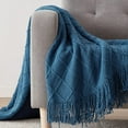 thumbnail image 5 of Navy Throw Blanket Textured Solid Soft Sofa Couch Decorative Knitted Blanket, 50" x 60" Navy, 5 of 5