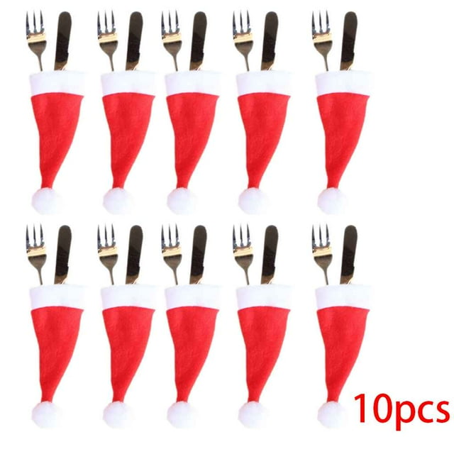 Wweixi Christmas Hat Cap Tableware Cutlery Silverware Holder tableware case decoration Pockets Spoon Dinner Case Box Decoration Fork