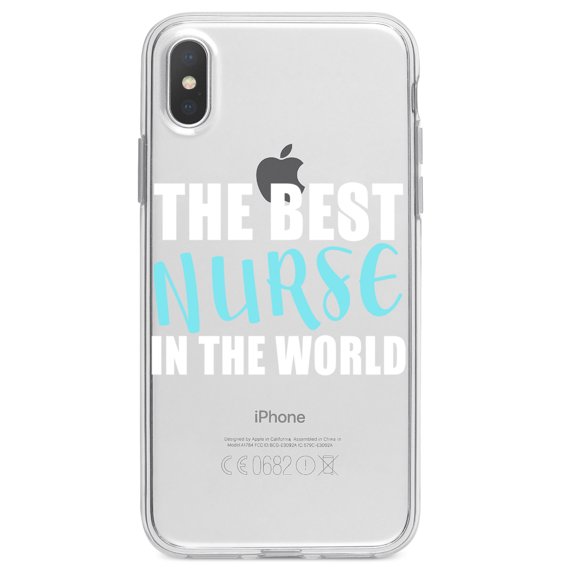 DistinctInk Clear Shockproof Hybrid Case for iPhone XR (6.1" Screen) - TPU Bumper Acrylic Back Tempered Glass Screen Protector - The Best Nurse In The World