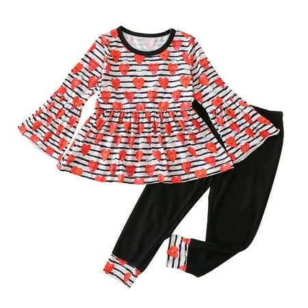 

LBECLEY 8 Girls Outfits Toddler Baby Kids Girls Top Pants Set Valentine s Day Ruched Dress Tops Love Cute Print Skirt Pants Trousers Set Outfits Baby Short Black 130