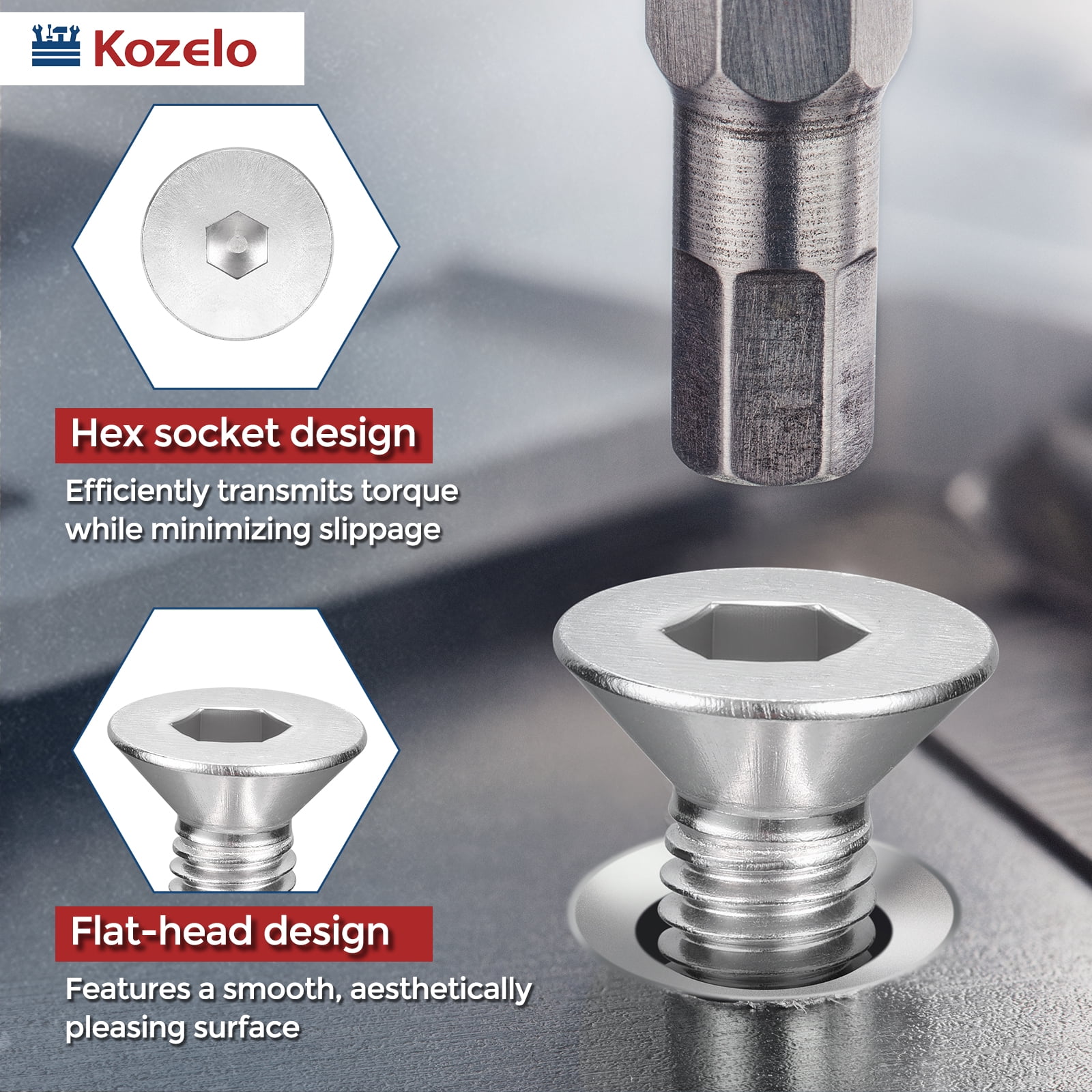 Uxcell 50Pcs Flat Socket Cap Screws - [M8x1.25x10/12/16/20/25], 304 Stainless Steel 18-8 Countersunk Bolt, Silver, for Automotive, Furniture Repair, Industrial Equipment Fixes