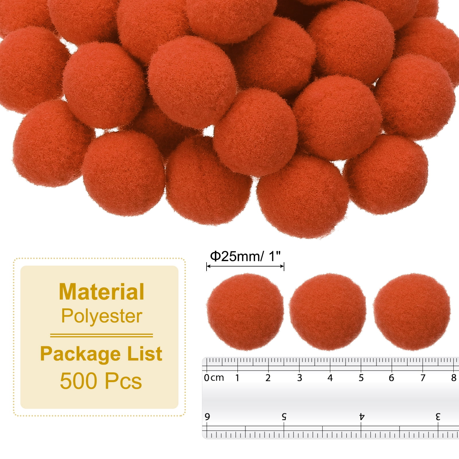 1inch Pom Poms for Crafts, 500pcs Pompoms for Crafts Puff Balls Bulk Fuzzy Balls for Hats Christmas Art DIY, Orange