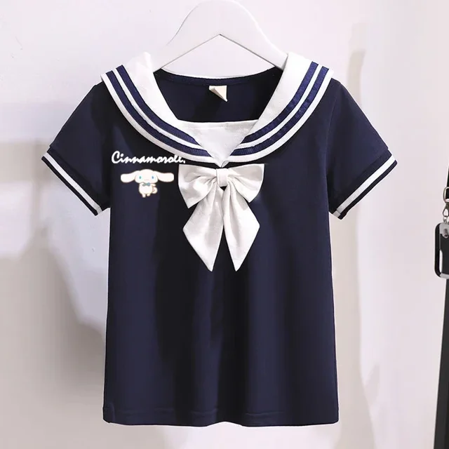 Conjunto de uniforme JK Sanrioed Cinnamoroll para niña, Top de manga corta, Falda plisada, estilo escolar Kawaii, regalo para niño