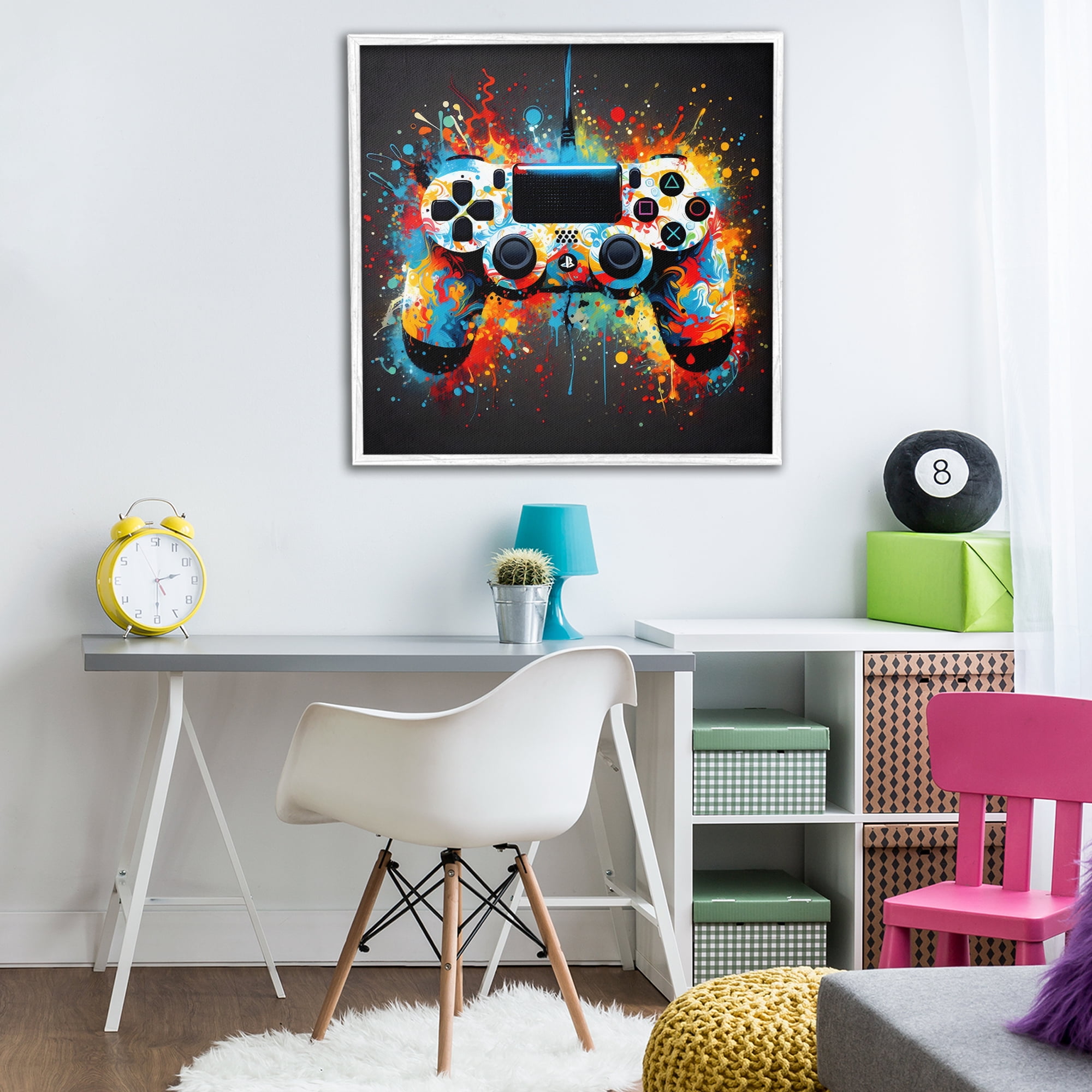 Stupell Industries Colorful Controller Swirl White Framed Giclee Art, design by Creative Studio