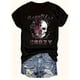 thumbnail image 1 of [Stretchy Cotton] Women's Plus Size Graphic Letter Tee | Crew Neck, Short Sleeve | Cotton Blend | Machine Washable | Fashionable Black Top, 1 of 7