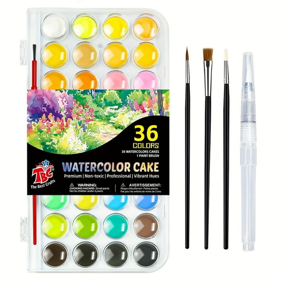TBC The Best Crafts 36-Color Watercolor Artist Set with Brush, Portable Travel Kit