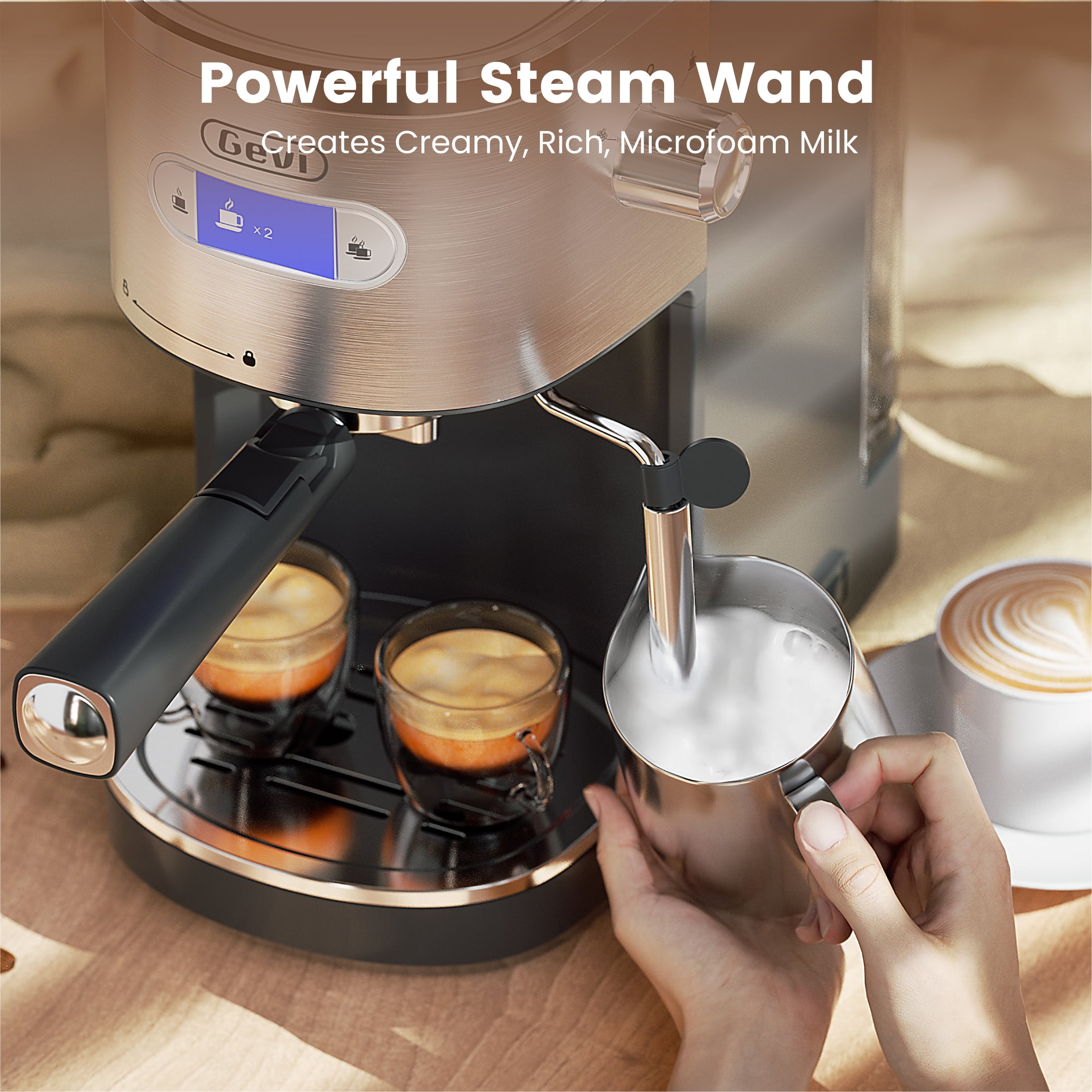 Gevi 20 Bar Espresso Machines, Stainless Steel Cappuccino Coffee Machine with Milk Frother Steam Wand