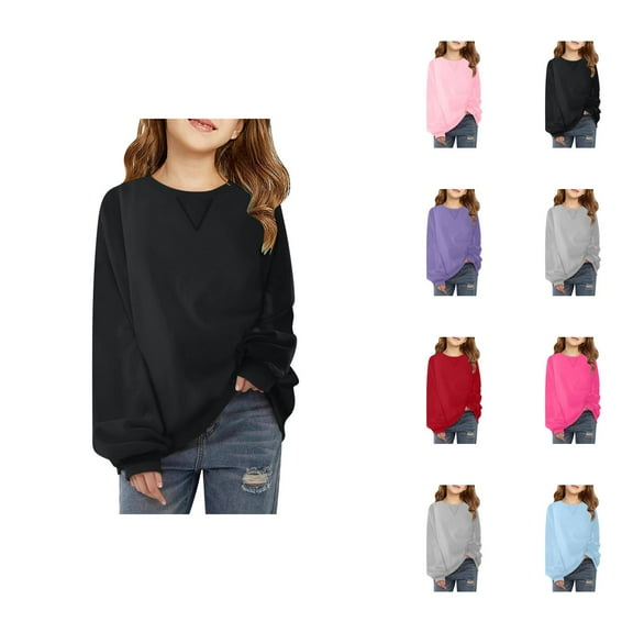 Basic Oversized Sweatshirts for Girls Long Sleeve Crewneck Cute Plain Sweatshirt Kids Girl Pullover Tops