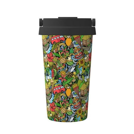 

Uemuo Hawaiian Culture Symbols 1 Print Carry Insulated Coffee Mug Travel Mug with Hidden Handle Insulated Coffee Flask Leak-proof Travel Mug Insulated Mug for Office