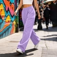 thumbnail image 3 of ShomPort Womens Wide Leg Track Pants Stripe Front Sports Long Pants High Waisted Sweat Pants with Pockets, 3 of 7